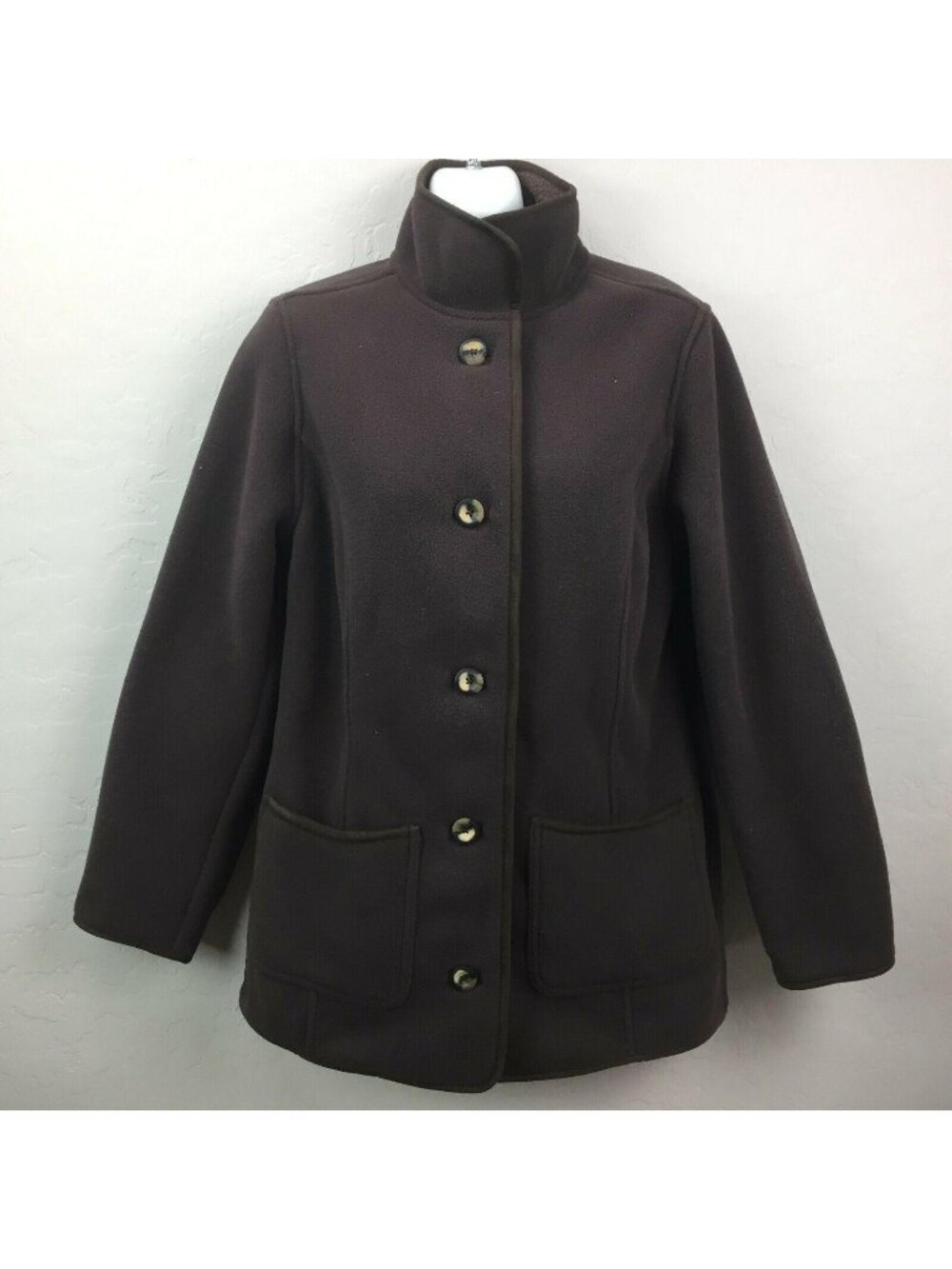 LL Bean Polartec Womens Regular Misses XS Dark Chocolate Brown Button Down Coat